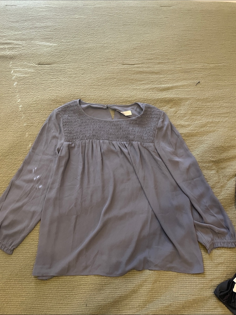 LOFT Dusty Lavender Smocked Yoke Long Sleeve Blouse